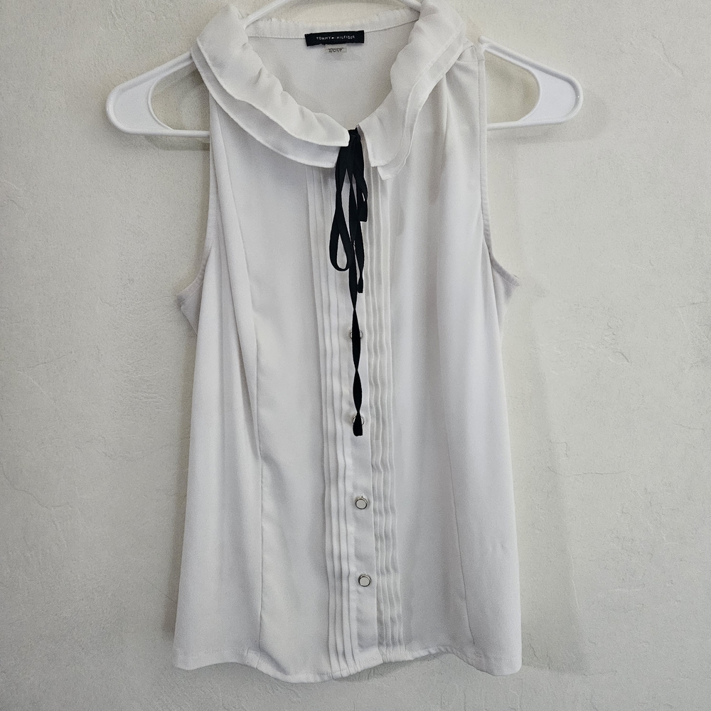 Tommy Hilfiger White Blouse with Black Ribbon